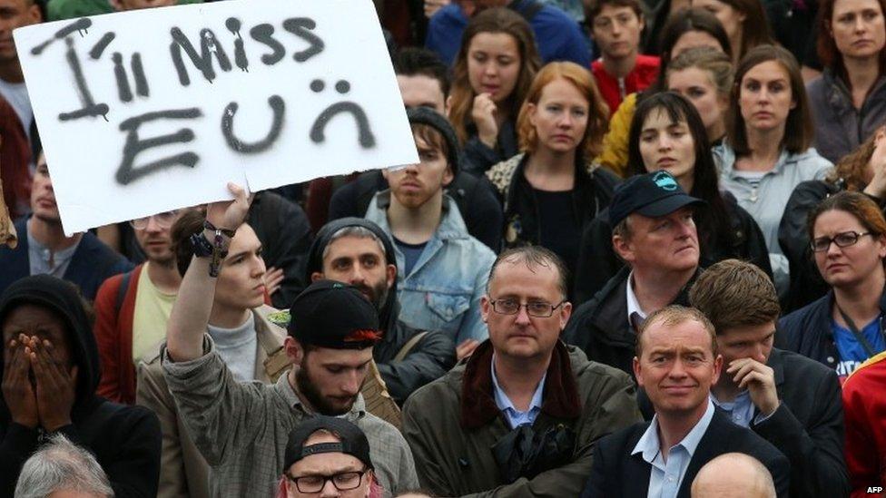 Tim Farron at an anti-Brexit rally in central London