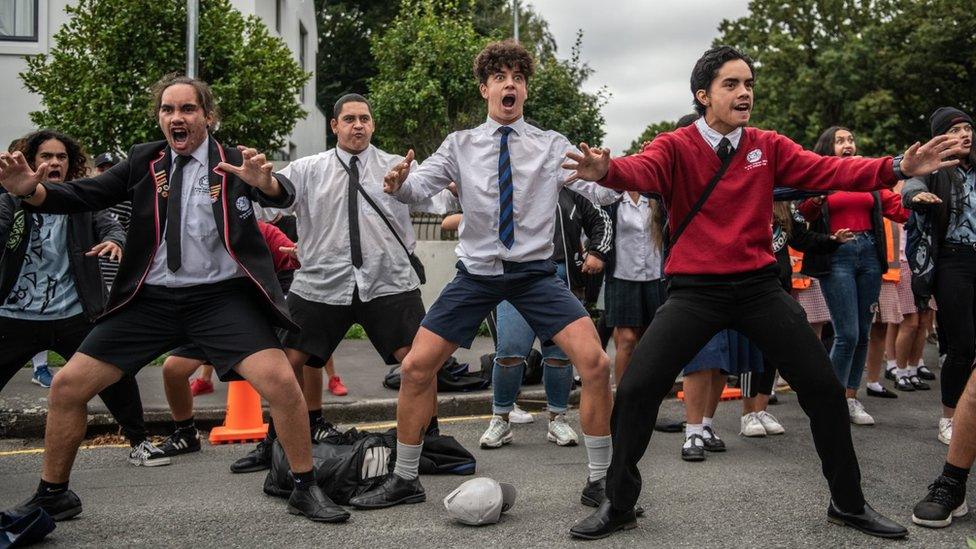 New Zealand school students performing the Haka