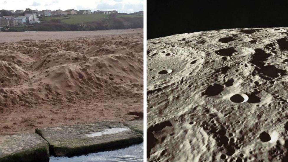 Porth beach and moon