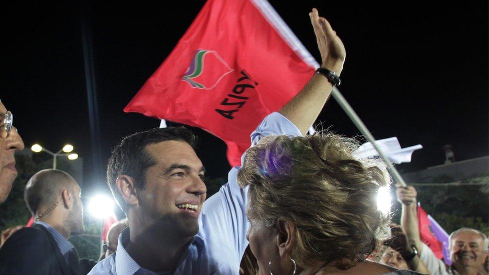 Former Greek PM Alexis Tsipras at a pre-election Syriza rally