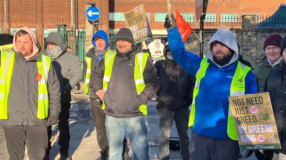 Pickets at Greene King, Bury St Edmunds