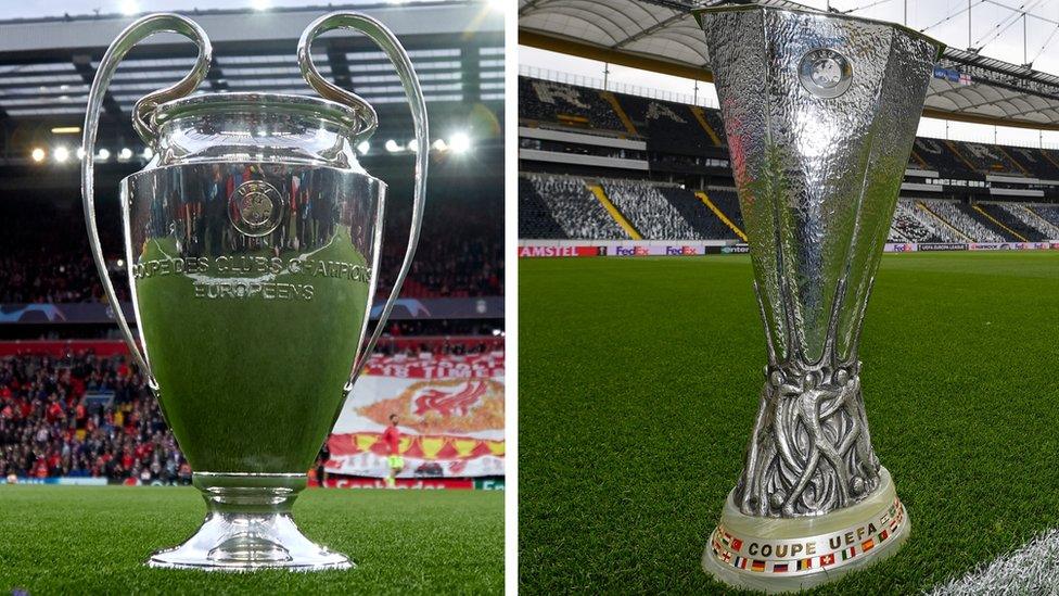 Champions-League-and-Europa-League-trophies