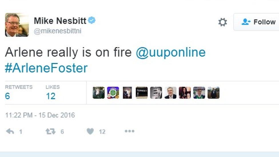 Mike Nesbitt tweets: "Arlene really is on fire"