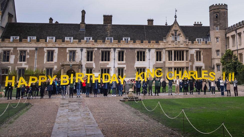 Trinity staff and students hold Happy Birthday Charles III