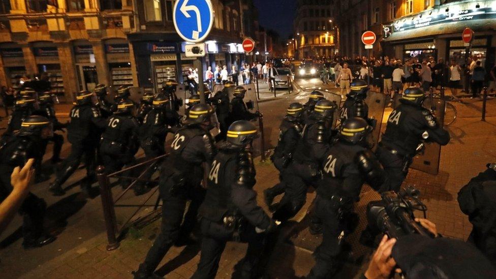 French police charge at England supporters in Lille, 15 June