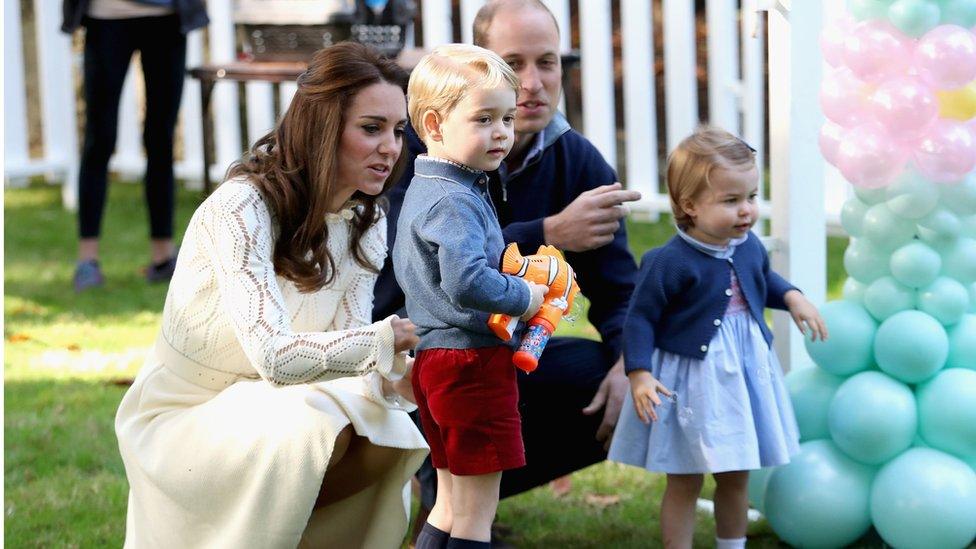 Catherine, Duchess of Cambridge, Princess Charlotte of Cambridge and Prince George of Cambridge, Prince William, Duke of Cambridge at a children's party