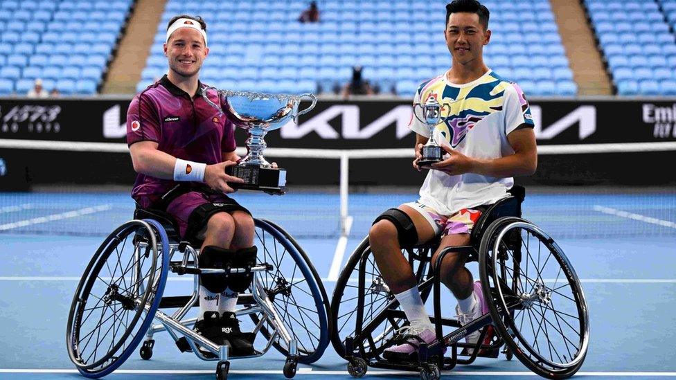 Alfie Hewett with Tokito Oda after 2023 Australian Open title