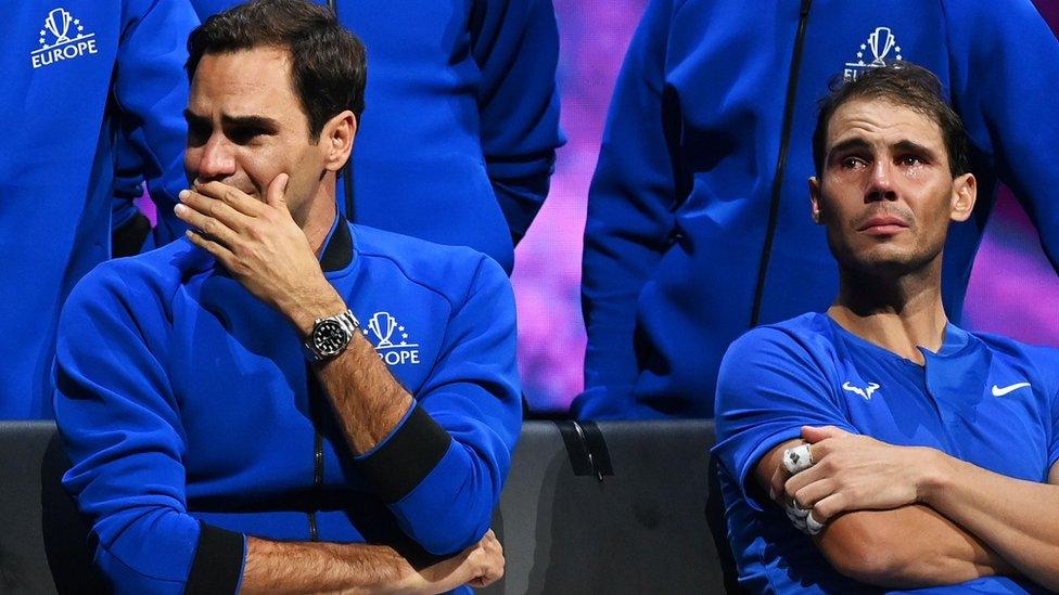 Roger Federer and Rafael Nadal with tears in their eyes