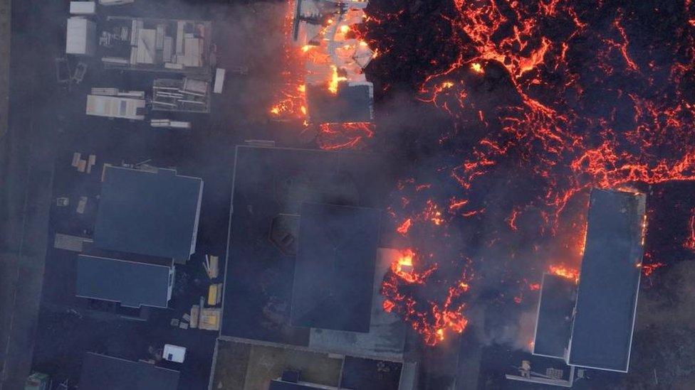 Grindavik houses engulfed by lava