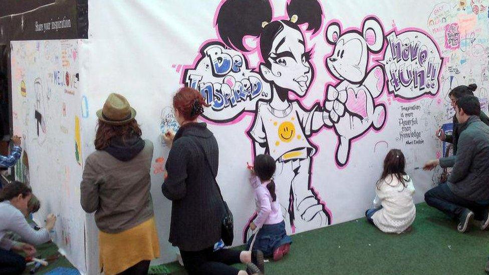 Children taking part in a graffiti workshop.