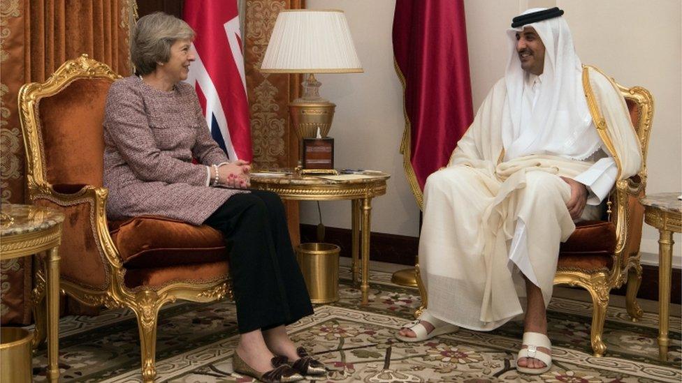 Theresa May meets Sheikh Tamim bin Hamad Al Thani, the Emir of Qatar, during a bilateral meeting