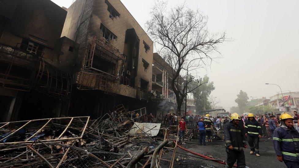 Site of suicide car bombing on July 3, 2016 in Baghdad's central Karrada district