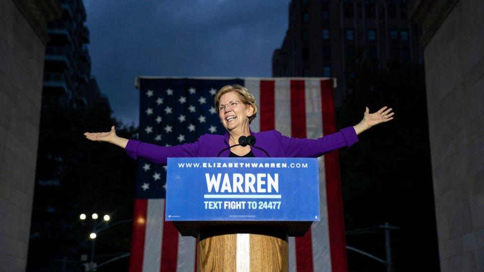 2020 Democratic presidential candidate Elizabeth Warren speaks during a rally in Washington Square Park on 16 September, 2019