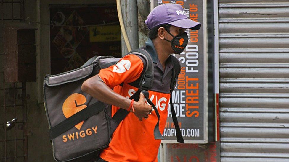 Zomato rider seen out on a delivery