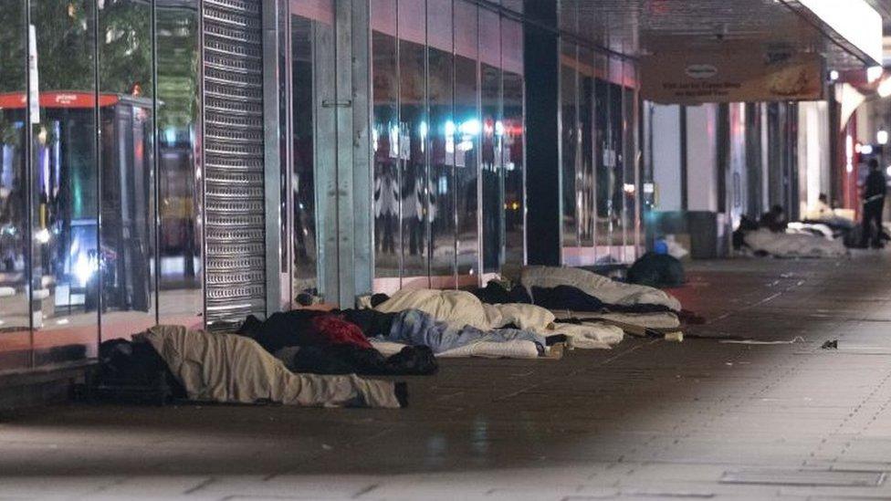 Rough sleepers on a street in London