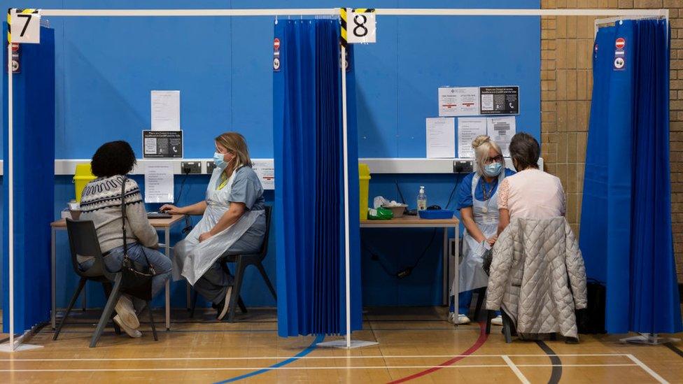 Two vaccination booths at Holm View Leisure Centre in Barry