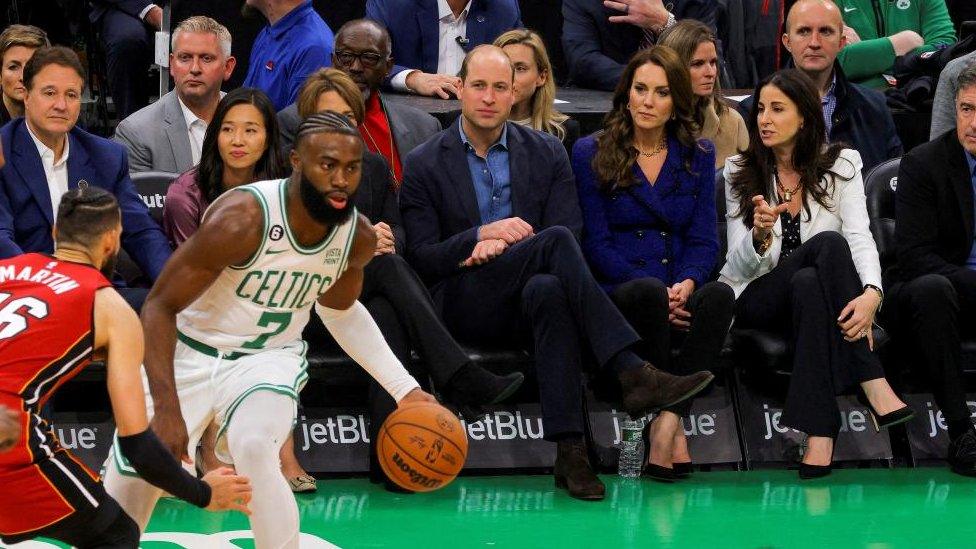 Prince and Princess of Wales at Boston Celtics basketball game