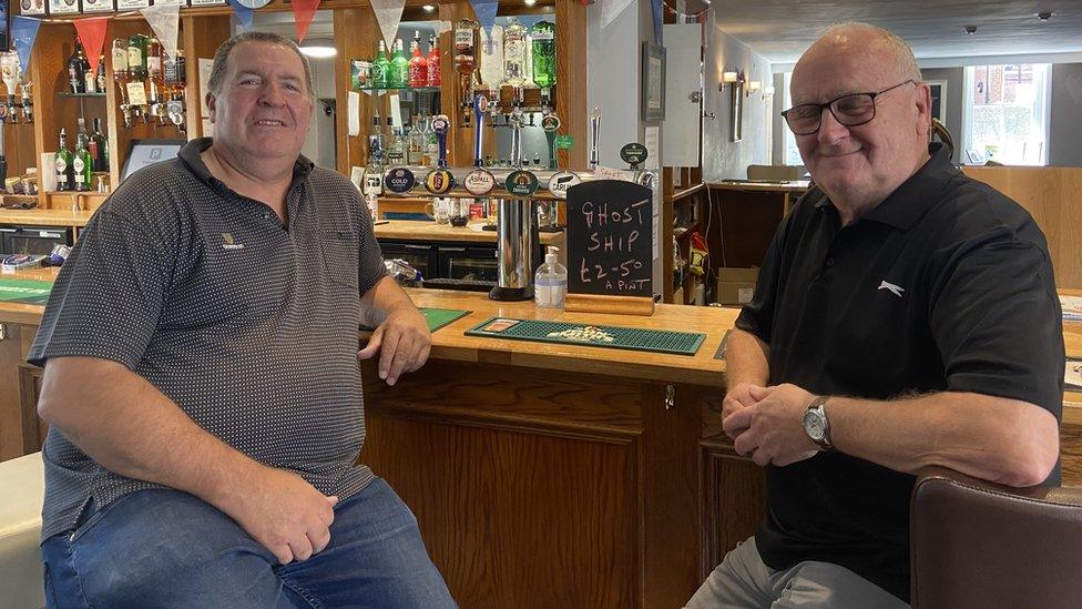 Richard Hartley and Paul Annakin at the bar of the Swaffham Conservative Club