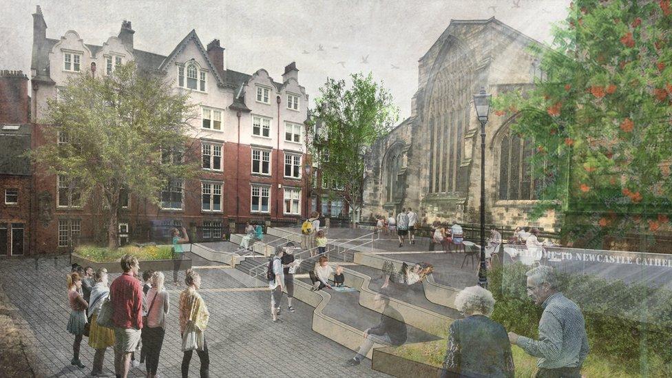 Artist's impression of the public space at the front of the cathedral