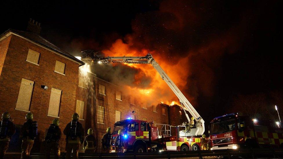 Fire at building on Bedford Hospital site