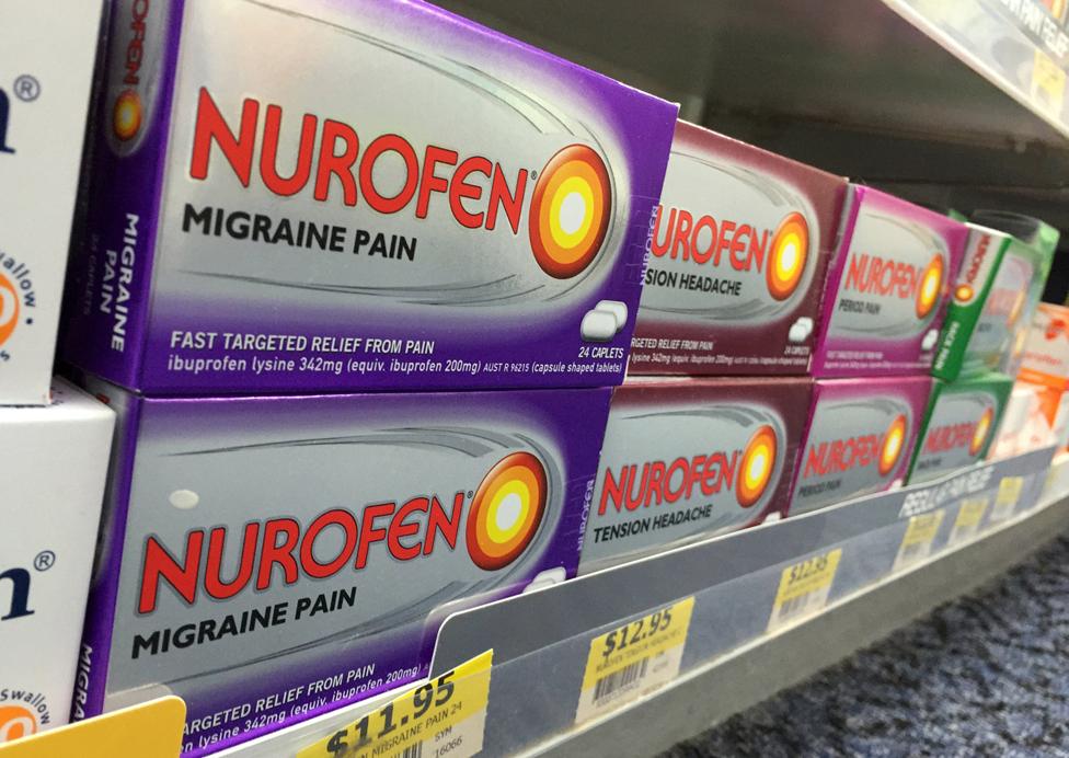 Different types of Nurofen on Australian pharmacy shelf