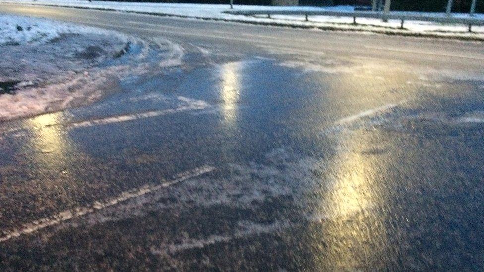 Ice-covered road in Inverness