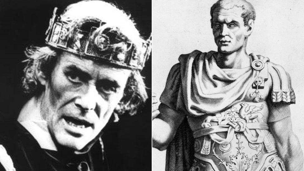 Peter O'Toole as Macbeth, and a painting of Caesar