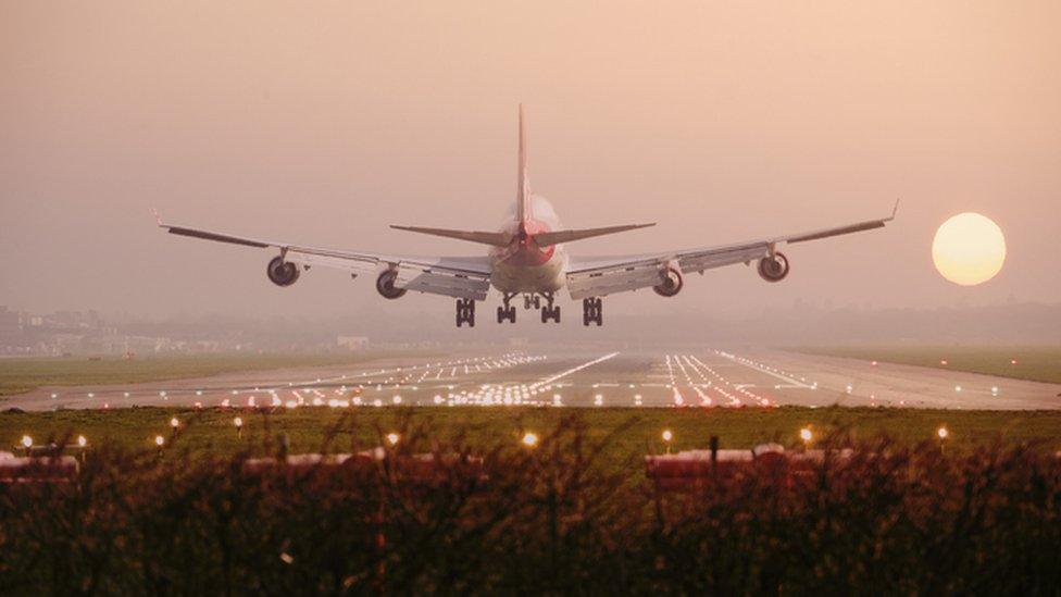 jet landing at airport