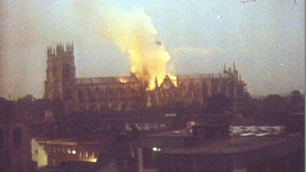 York Minster on fire