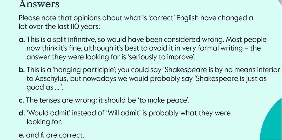 Answers to an exam question from 1913