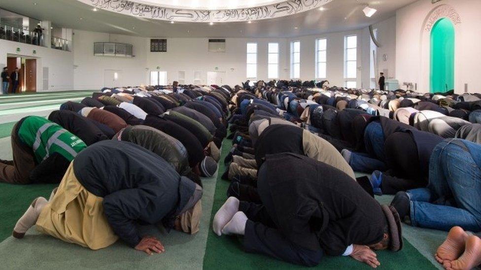 People praying at mosque in Morden, south London