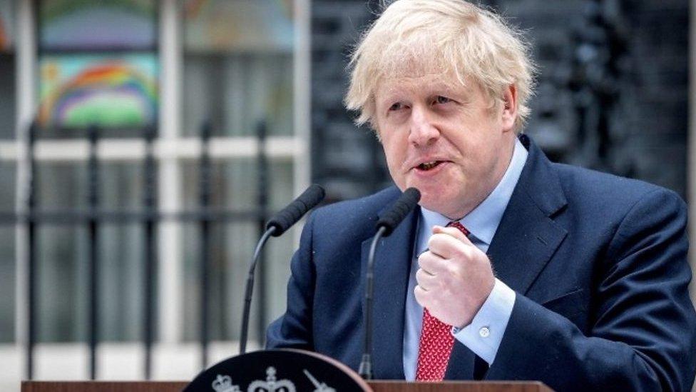 Prime Minister Boris Johnson makes a statement outside 10 Downing Street, London, as he resumes working after spending two weeks recovering from Covid-19