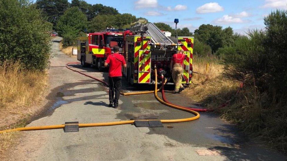 Two fire appliances at the scene of the fire on Sunday