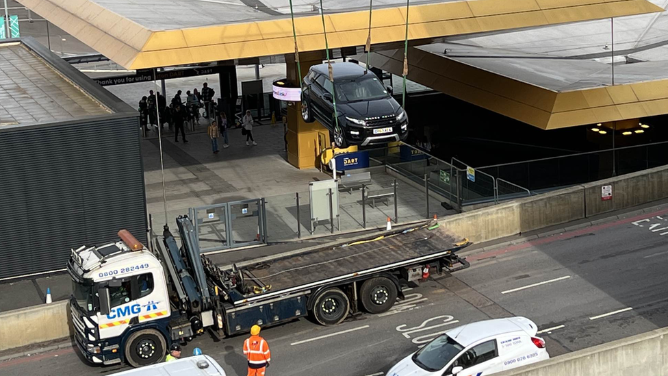 Car being winched