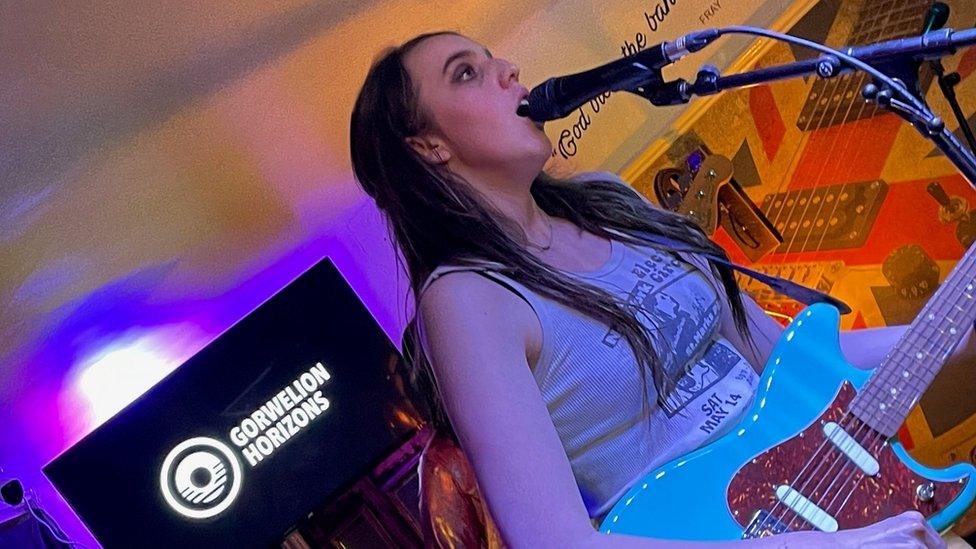 Welsh artist Aderyn performs at a Horizons showcase event at the Focus Wales festival in 2023