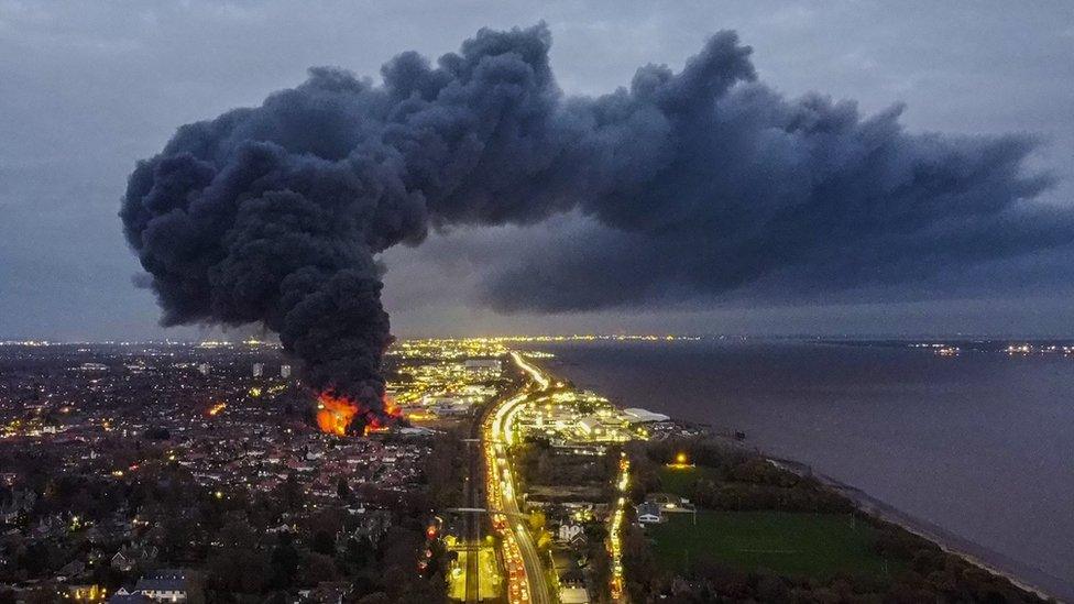 Plumes of smoke taken from a drone