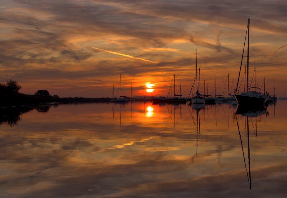 Yachts in the River Crouch at sunrise