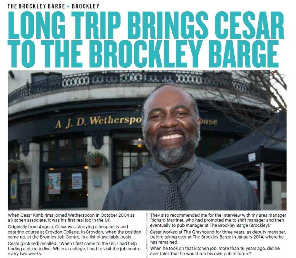 Wetherspoons News article about Cesar