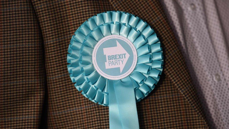 Close up of a Brexit Party rosette