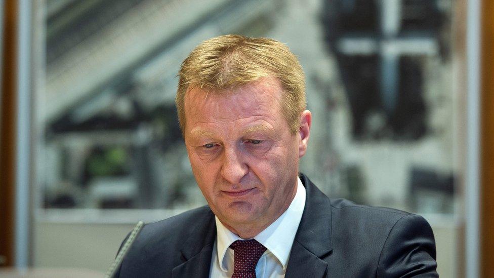 Interior Minister of North-Rhine Westphalia Ralf Jaeger waits for the beginning of a meeting of the internal committee at the North-Rhine Westphalian state parliament in Duesseldorf, Germany, 11 January 2016.