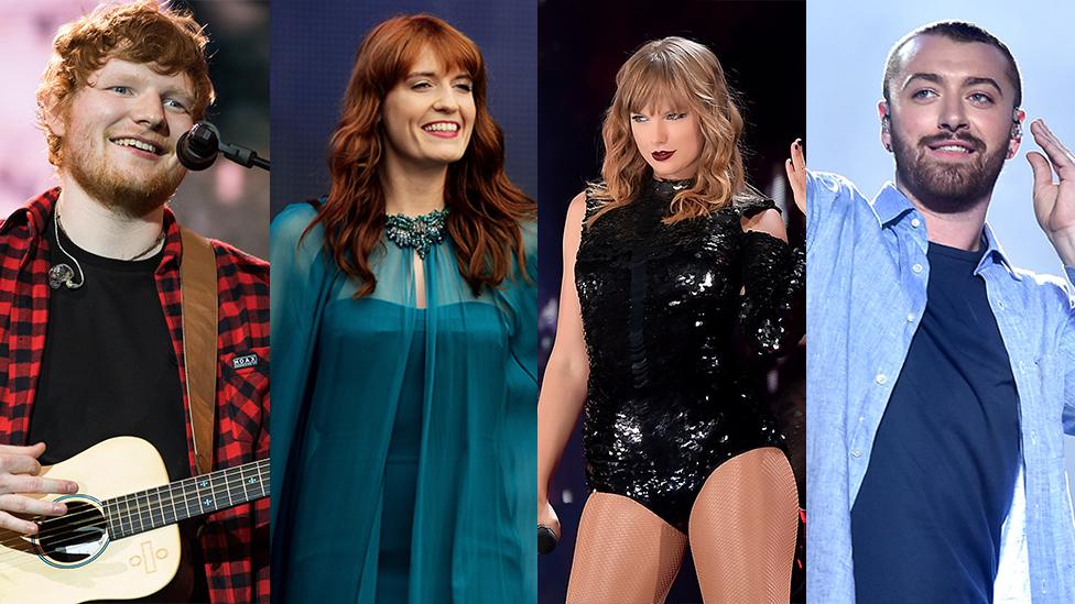 Ed Sheeran, Florence And The Machine, Taylor Swift and Sam Smith