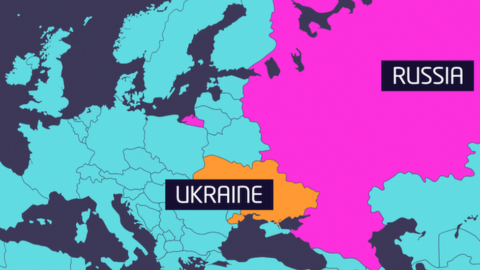 A map of Europe showing Ukraine and Russia