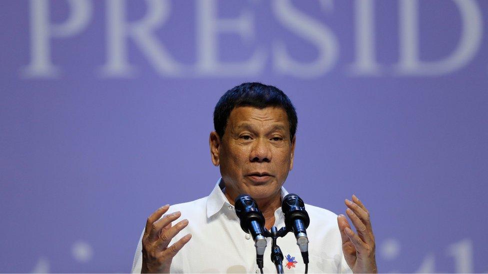 Philippine President Rodrigo Duterte speaks to the Filipino community in Singapore on Friday, 16 December 2016.