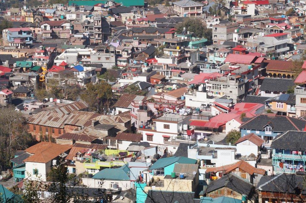 A view from above of colourful houses