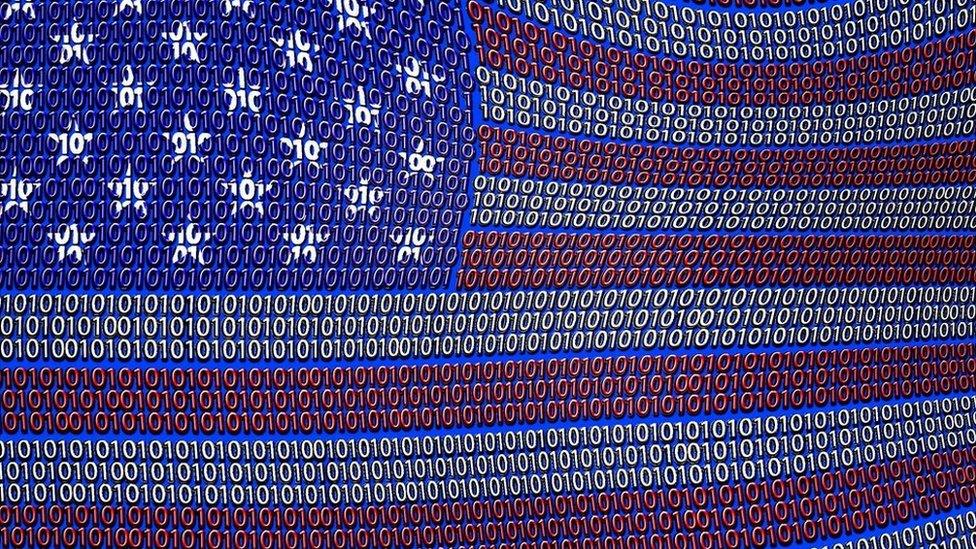 A US flag made out of binary code