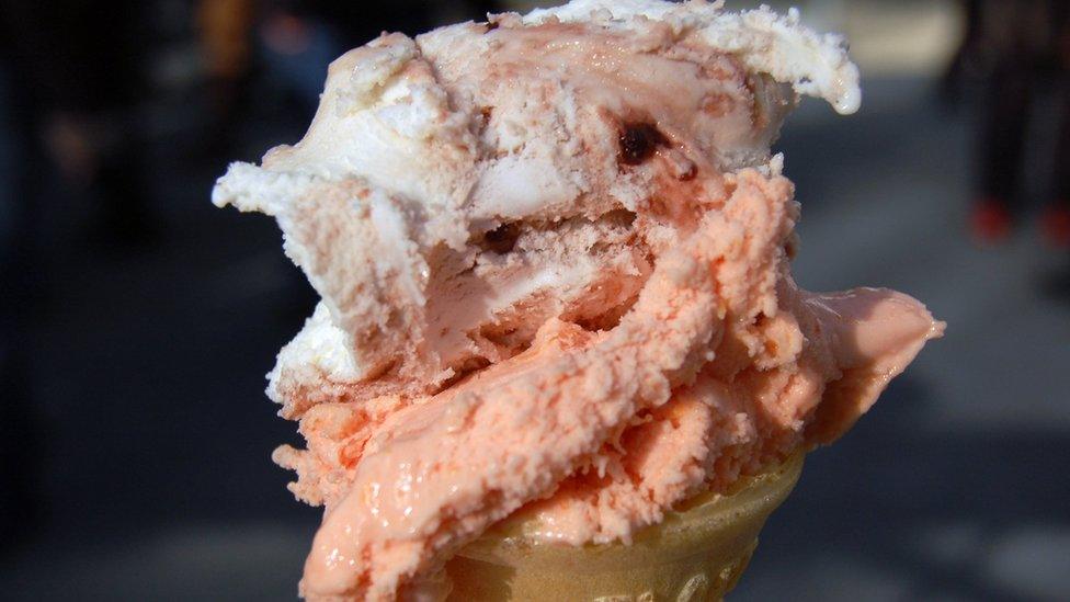 Italian ice cream (seen here are Blood Orange and Cherry flavoured ice cream's) on display at the 2006 La Dolce Vita exhibiton.