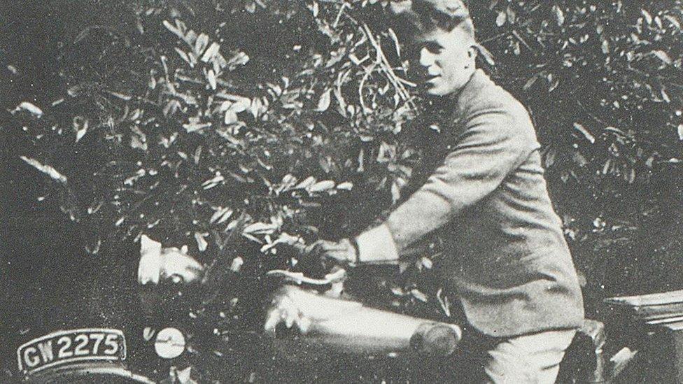 The photographs include two of TE Lawrence astride the motorcycle he was fatally injured on in May 1935