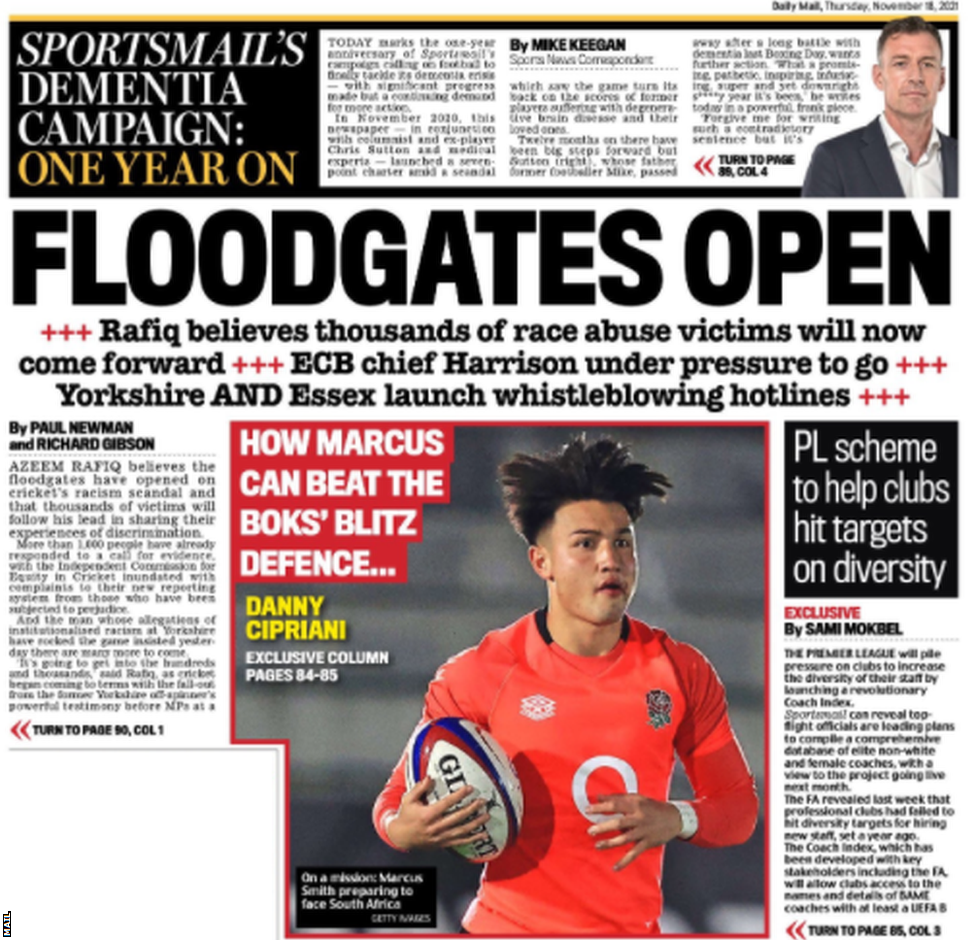 Back page of the Daily Mail on 18 November 2021