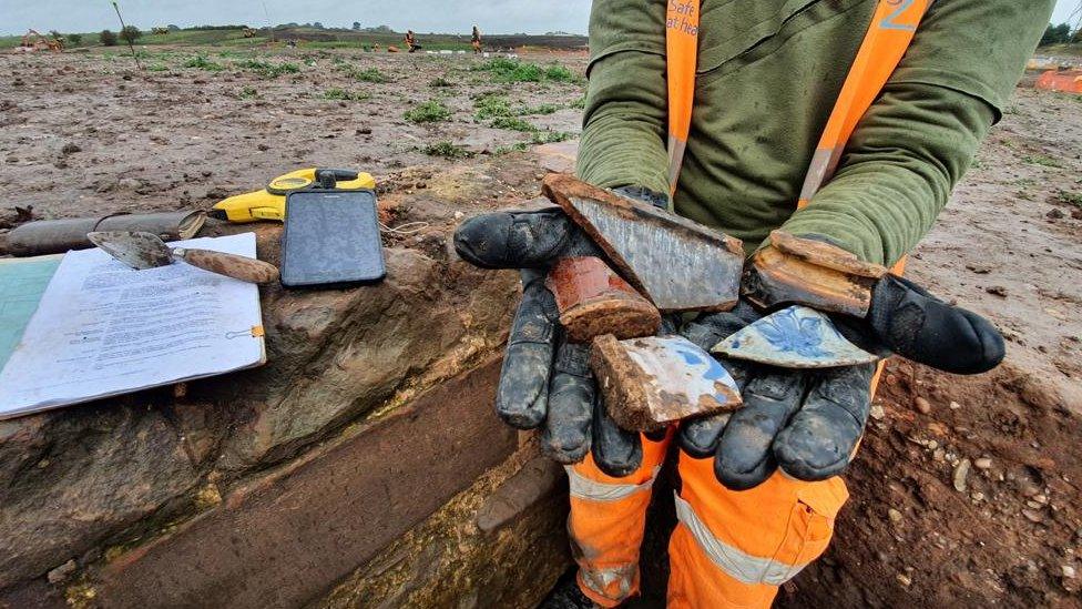 Pieces of pottery found during the dig