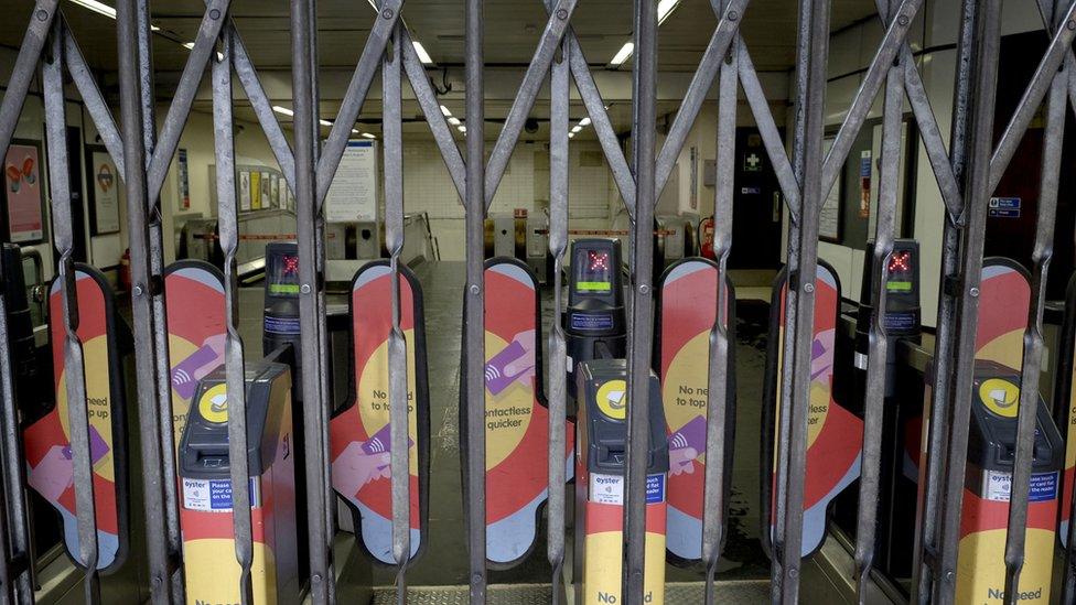 Closed London Underground station during a strike